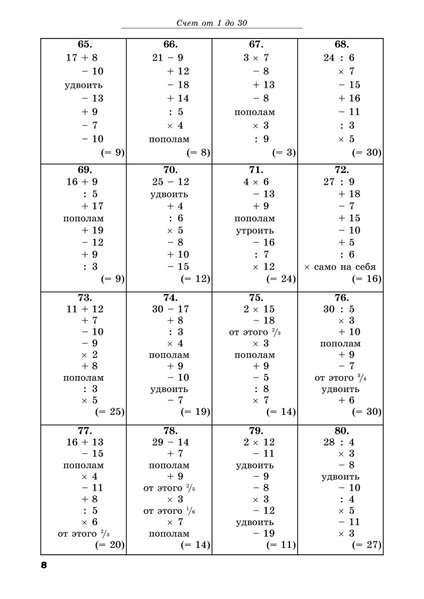 Числовые цепочки. Упражнения в счете от 1 до 10 000 для младших и средних классов (файл .PDF)